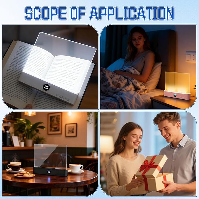 Book Light, Rechargeable Clear LED Flat Reading Light with 3 Colors & Timer, Dimmable Panel Plate Lamp Book Full Page Light for Reading in Bed at Night, for Women Readers Kids Book Lovers (Black)