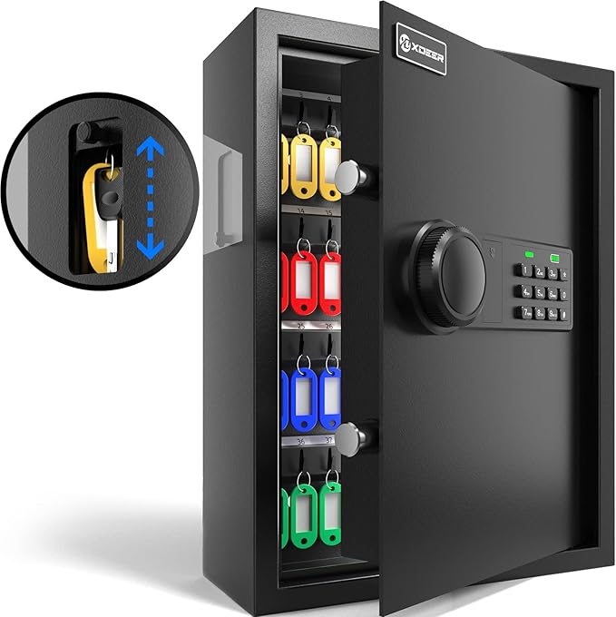 XDeer 71-Key Safe Wall Mount with Advanced Anti-Theft & LED Light, Key Cabinet with Combo & Key Lock for Hotels, Offices & Car Dealerships