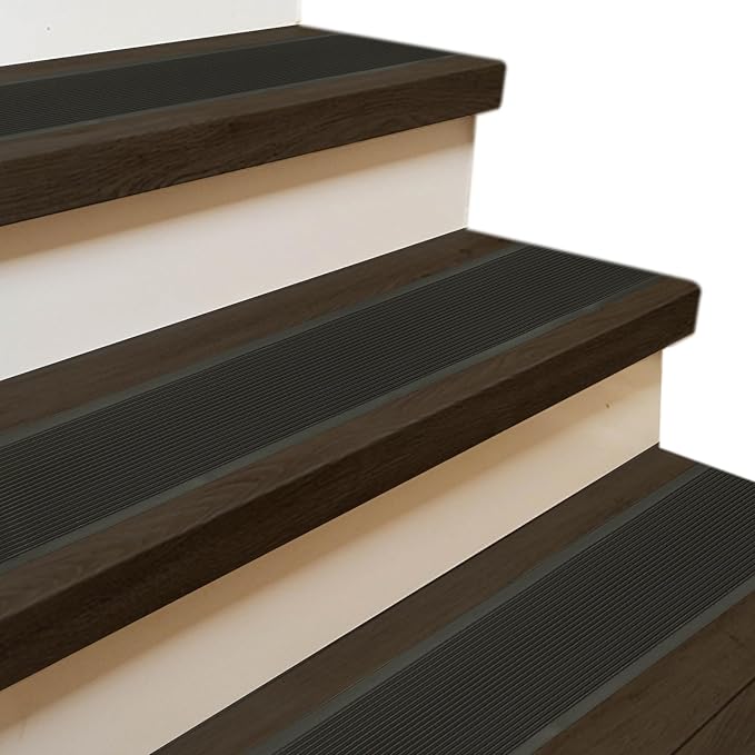 Rubber Bond 4x36in Anti Slip Stair Treads (5-Pack) - Waterproof Outdoor/Indoor Heavy Duty Non-Skid Tape for Stairs - Adhesive Rubber Grip Strips for Steps & Ramps - Black
