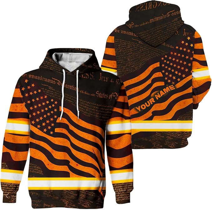 US Flag High Visibility Hoodie for Men Reflective Hoodie Safety Workwear for Worker Runner Patriotic ACC02