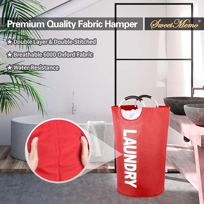Large Laundry Basket Collapsible，Freestanding Clothes Hamper Bag with Handles – Tall Folding Dirty Laundry Bin，Sturdy Laundry Sorter for College Dorm，Laundry Room – 131L (Red)