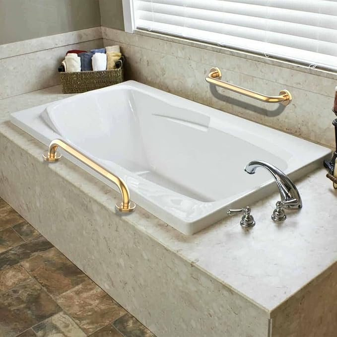 24 Inch Anti Slip Shower Grab Bar Gold, Munzong 2 Pack Bathroom Grab Bar, Knurled Bathroom Balance Bar,Safety Hand Rail Support Handicap Elderly Injury Senior Assist Bath Handle