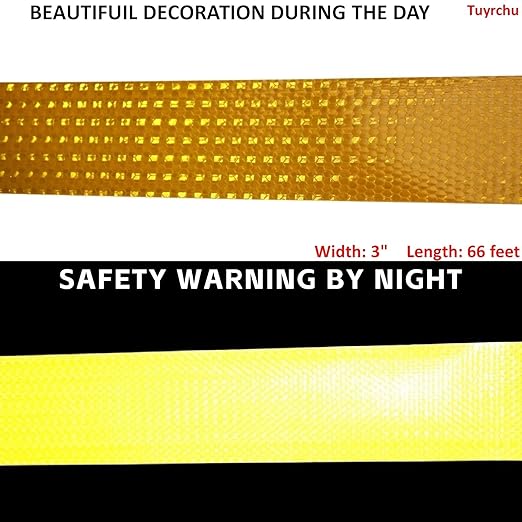 Yellow Reflective Tape Outdoor Waterproof 3 inch, High Visibility Hazard Conspicuity Safety Industrial Marking Tape (66 feet)