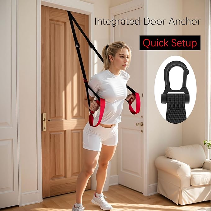 Suspension Straps Trainer for Home Gym – Integrated Door Anchor for 1-Second Setup, Bodyweight Fitness All in One Workout for Full Body, with Safety Sign, Big Poster&Mess Bag