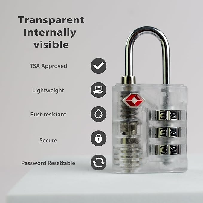 Luggage Locks TSA Approved, Combo Lock for Gym Locker, Small Padlock Combination, 3 Digit Combination Padlock for School Locker, Travel Suitcase, Gun Case, Backpack Zipper (White+White)