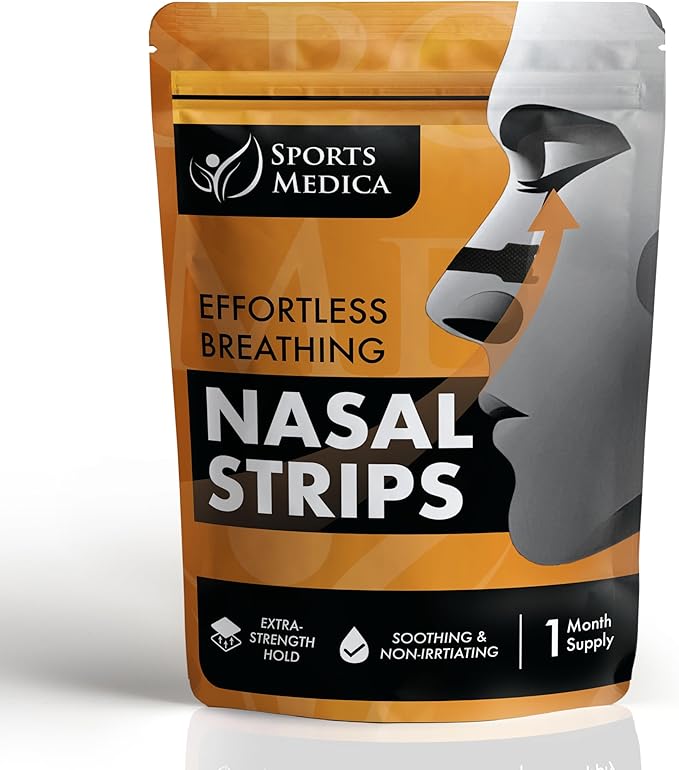 Sports Medica Nasal Strips for Snoring, Snoring Solution Nose Strips for Breathing Support, Comfortable Strong-Adhesive Tape for Better Sleep and Night Time Relief, 30 Count