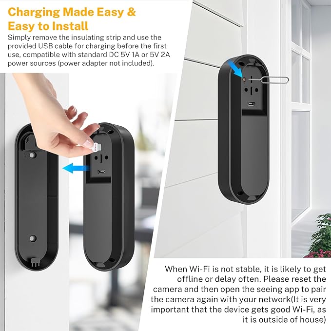1080p Wireless Video Doorbell Camera with Indoor Receiver, AI Human Detection, 2-Way Audio, Night Vision, Cloud Storage, Real-Time Alerts, 2.4G Wi-Fi Only (Linen)