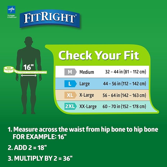 FitRight Adult Diapers, Extra+ Heavy Absorbency, M (Waist Size 32in-44in), 20 Count, OptiFit Incontinence Briefs for Men and Women, Disposable, Moisture-Wicking, Leak Protection,