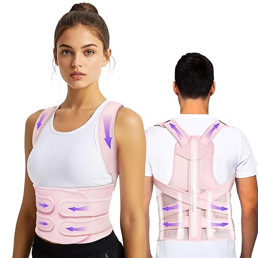 TEE TEA Posture Corrector for Women & Men – Adjustable Back Support Brace for Neck, Shoulder & Spine Muscle Relief – Improve Posture, Comfort & Confidence – Invisible & Comfortable Design (Pink, Small)