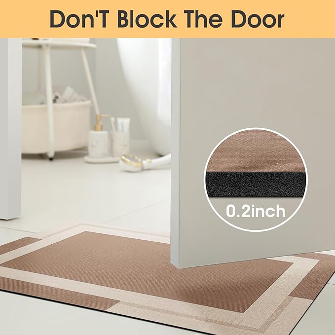 ACCUMTEK Ultra Thin Bath Mat, Upgrade Backing Non Slip Thin Bath Mats Fit Under Door, Quick Dry Ultra Absorbent Bathroom Rugs, Machine Washable Bath Rugs for Bathroom, Bathtub, Taupe/Bordered/3 Piece