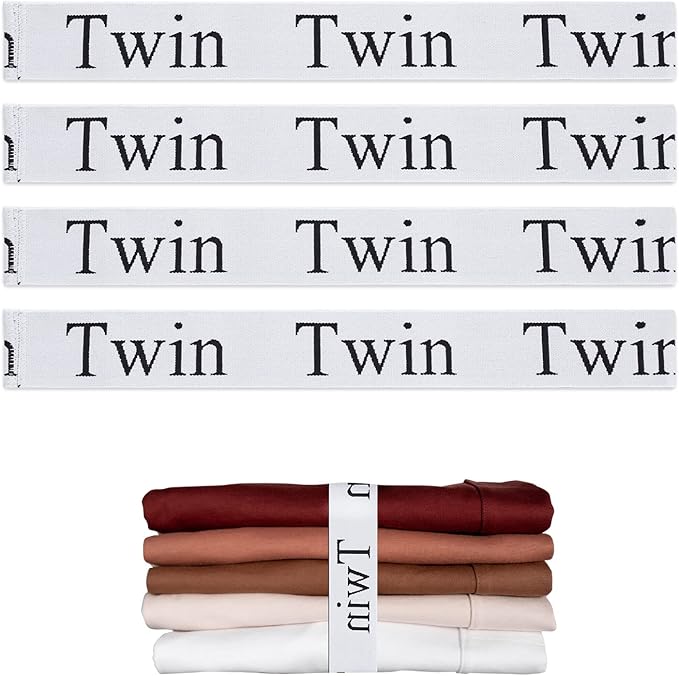 4PCS Bed Sheet Organizer Bands, Storage Labels and Sheet Keepers for Linen Closet - Elastic Bedding Straps for Foldable Bed Sheet, Pillow Case, Duvet (Twin)