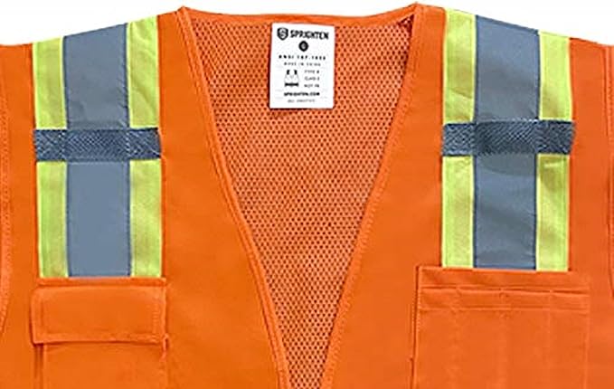 Premium High Visibility Surveyor Vest Solid Front Mesh Back, 10 Pack