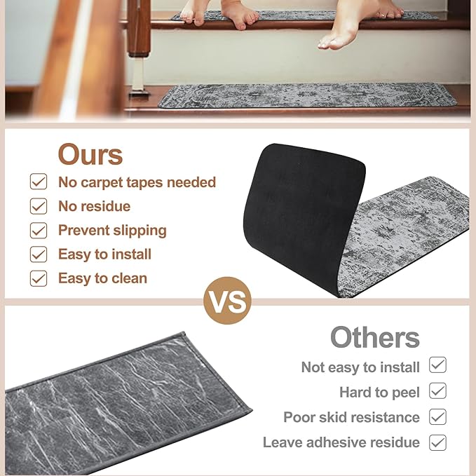 OJIA Stair Treads Non-Slip Landing Rug 31"x31" Matching Mat for Wooden Steps, Square Capet Stair Treads Rubber Backing Stair Runner Anti-Slip Stair Landing Mat