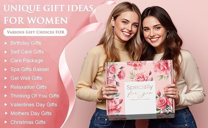 Birthday Gifts for Women Self Care Gift, Rose Spa Gift Baskets Bath Set Get Well Soon Care Package Valentines Day Gifts for Her Mom Women Sister Friend Wife Grandma Teacher Nurse w/ Blanket