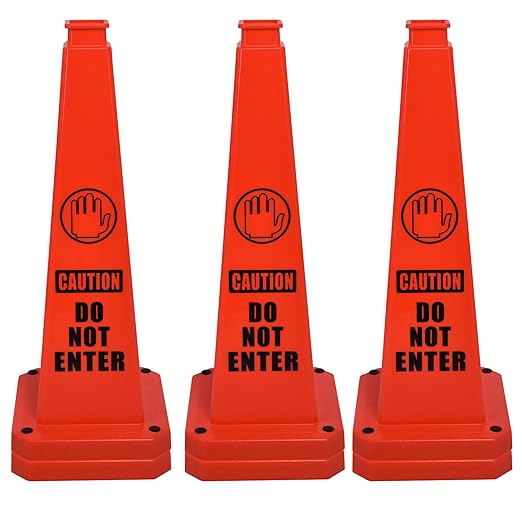 OrangeStar 6-Pack 28" Do Not Enter Cones, Large 4-Sided No Entry Message Safety Cones with Heavy Rubber Base for Indoor Outdoor Use, Traffic Control, Security, Warehouse Safety