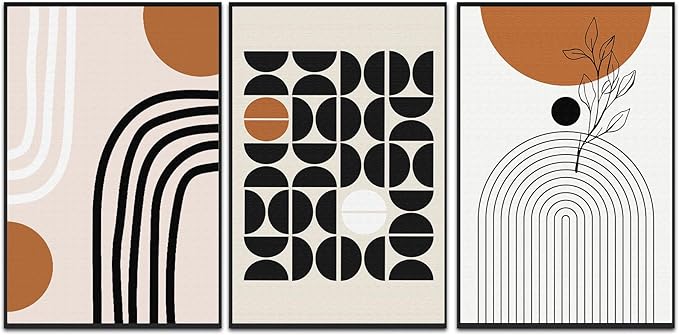 QKF Geometry Abstract Large Frame Canvas Wall Art Living Room Wall Decor Bohemian Black Brown Beige Line Modern Home Decorative Painting For living room Office Bedroom 3-piece Set 24 "X 32"