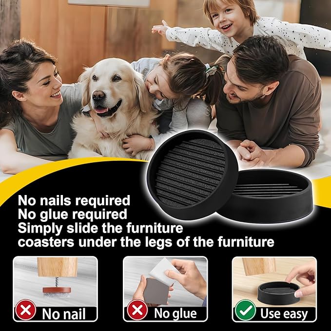 xxxHOLIC Non Slip Furniture Pads, 2” Round Black Rubber Grippers for Hardwood Floors, Anti Skid Furniture Feet Coasters, Bed Couch Stoppers to Prevent Sliding and Floor Scratches, Set of 4