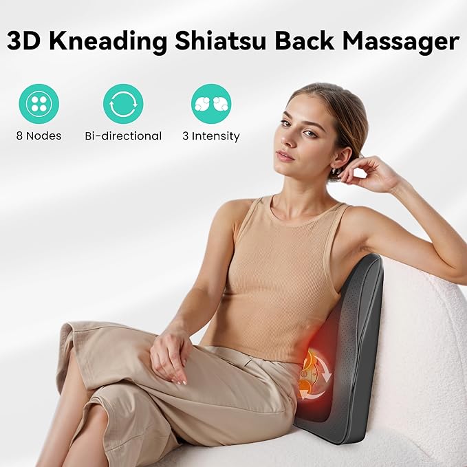 Snailax Shiatsu Lower Back Neck Massager with Heat, Kneading Back Massager for Back Pain Relief Deep Tissue, Vibration Massage Pillow Ideal Gifts for Men Women Mom Dad