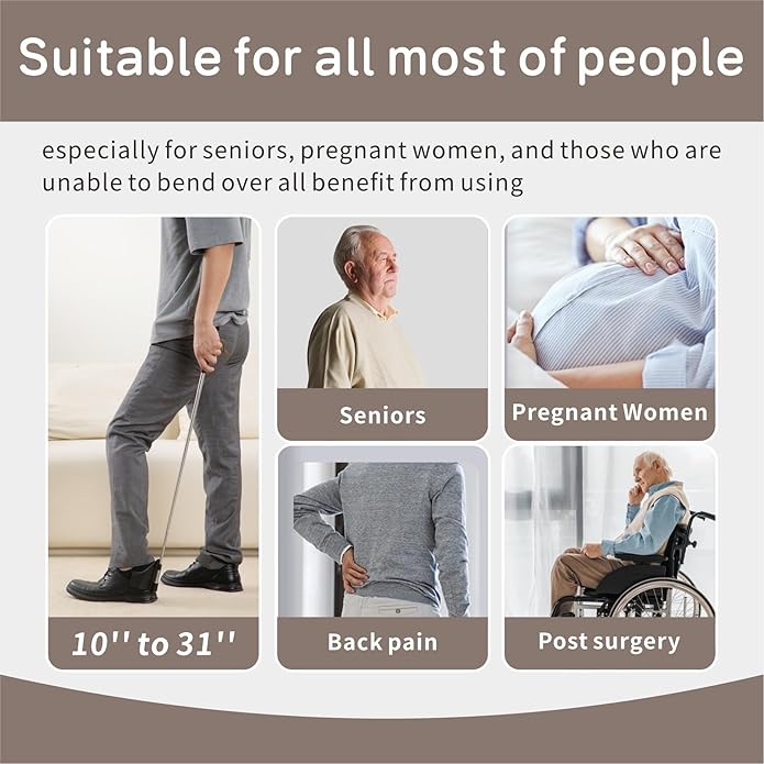 REVEX Long Handle Shoe Horn,Shoe Horn Long Handle for Seniors Men Women,Shoe Horn with Heel Protection,10''-31'' Telescopic