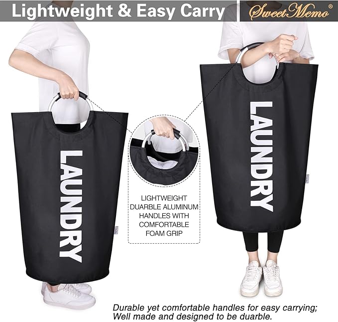 Extra Laundry Basket Large Collapsible Clothes Hamper Bag with Handles – Foldable Freestanding Laundry Sorter for Dirty Clothes in College Dorm, Apartment, or Laundry Room – 115L (Black)