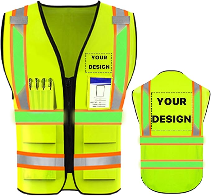 YOWESHOP High Reflective Visibility Safety Vest Custom Your Logo Safety Workwear with Reflective Strips and Pockets