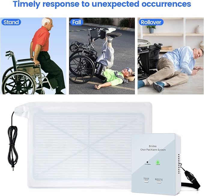 Chair Alarm for Elderly Dementia Patients, Briidea Chair Alarms and Fall Prevention for Elderly, Dual Protection of Lighting and Sound, Easy to Clean, Protecting The Safety of Wheelchair Users