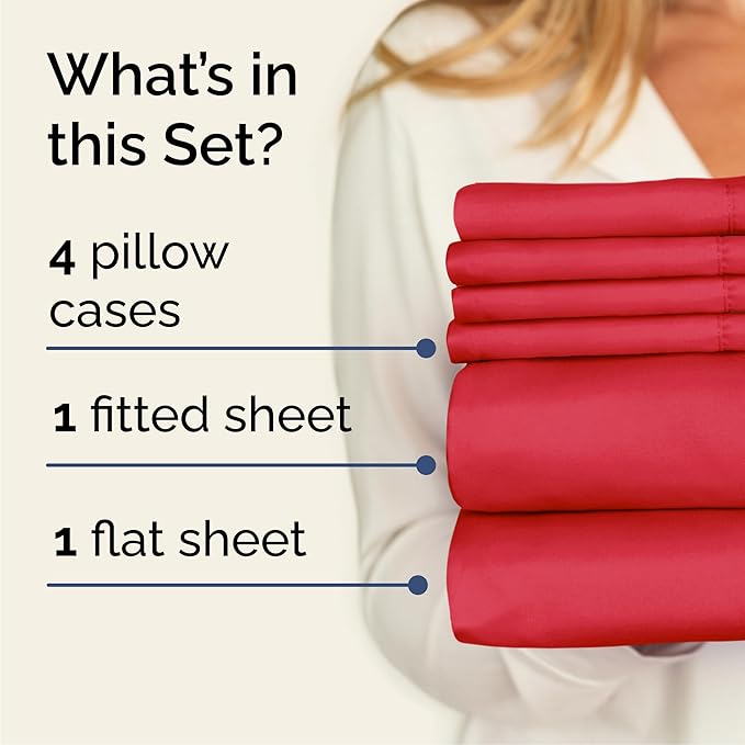 Cal King 6 Piece Sheet Set - Cooling & Breathable Bed Sheets - Hotel Luxury Bed Sheets for Women, Men, Kids & Teens - Bedding with Deep Pockets & Easy Fit - Soft and Wrinkle Free - Cal King Red Sheets