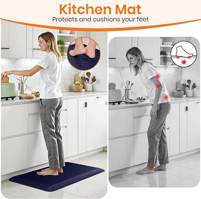 4/5 Inch Extra Thick Kitchen Mats for Floor,Non Slip Anti Fatigue Kitchen Rugs,Waterproof Stain Resistant Sink Mat,Cushioned Standing and Comfort Mats for Office (17"x28" Blue)