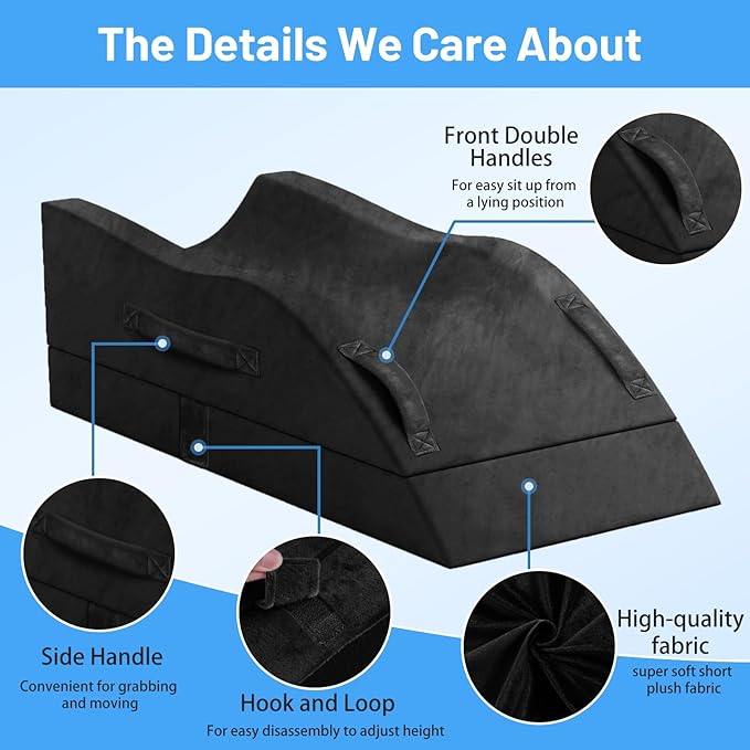 Double Leg Elevation Pillows, Wedge Pillow for After Surgery, Memory Foam Support Adjustable, Comfort Care for Back Knee Hip Ankles Pain, Knee Pillow for Sleeping Blood Circulation Black