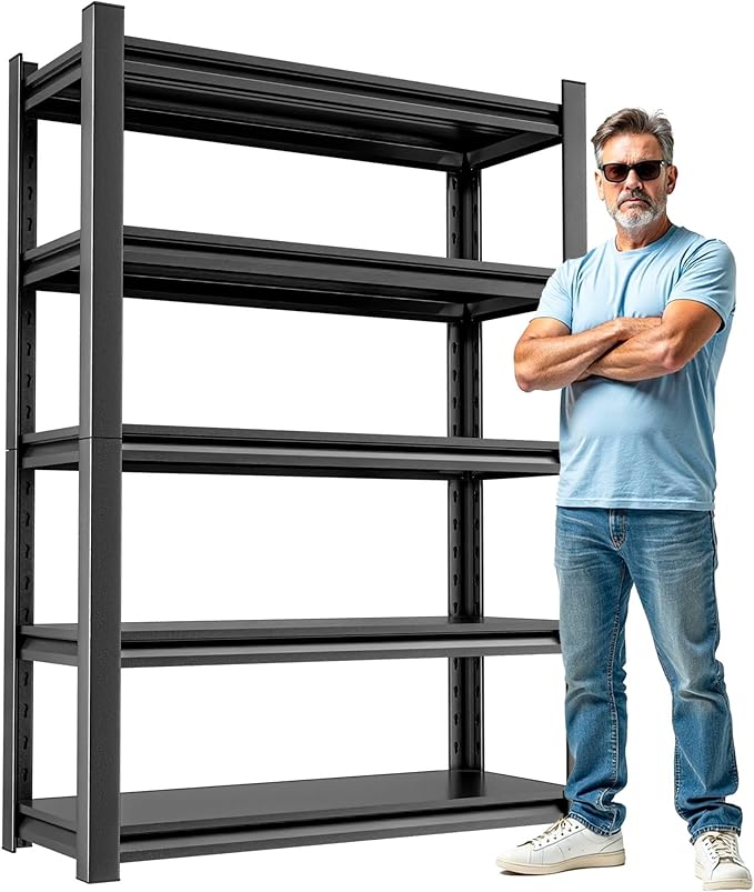 Heavy Duty Metal Storage Rack Shelving, 5 Tier Shelving Unit - Garage Storage Shelf, Industrial Utility Shelf, Durable Metal Shelf Organizer, Garage Shelving 24" D x48 W x72 H（5 pcs）