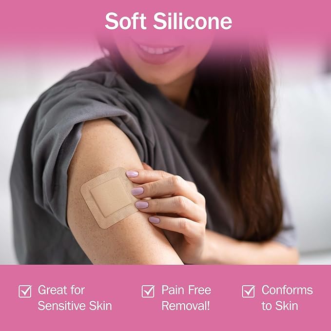 Bordered Silicone Foam Bandages - 10 3x3 Sterile Silicone Foam Dressings for Wound Care, & Dressings - Absorbent Bed Sore Protectors - Good for Sensitive Skin