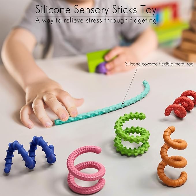 Sensory Fidget Toys for Kids Adults,12PCS Flexible Fidget Sticks for Stress Anxiety Autistic ADHD, Calm Down Travel Airplane Classroom Students Prizes Toys, Stocking Stuffers for Teens Boys Girls