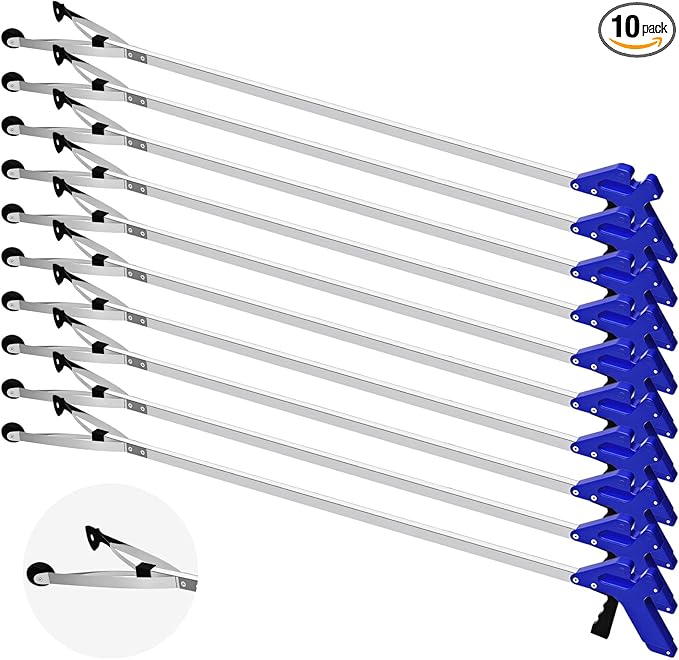Sabary 10 Pack Suction Cup Reacher Grabber Heavy Trash Picker Grabber Tool, Long Handy Aids Nonslip Claw Reach Tool for Elderly Pick up Stick Arm Extension Litter Picker(Blue,43 Inch)