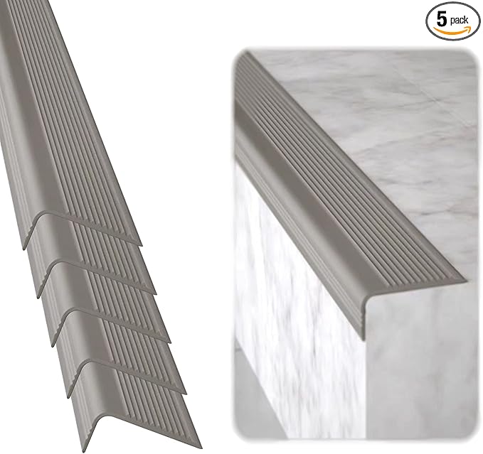 Rubber Bond Stair Edge Protector (Pack of 5) 36x2x1 inch Anti-Slip Stair Corner Trim Rubber Strips - Waterproof Self-Adhesive Staircases for Outdoor & Indoor Uses | Protect Kids & Pets - Grey