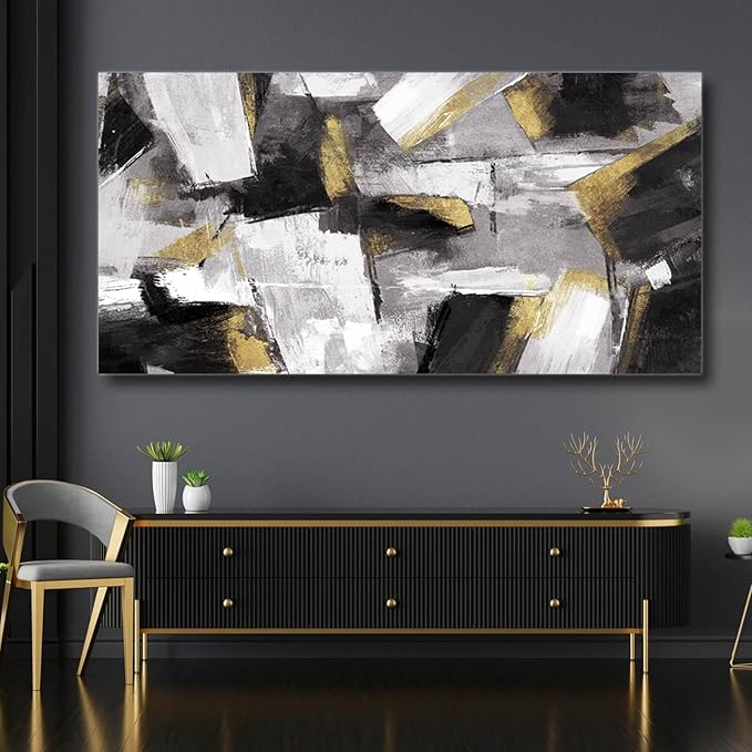 Large Wall Art Gold Wall Decor Black And White Picture Painting Artwork for Bedroom Dinning Room Framed Canvas Art Modern Home Decoration 30x60 In