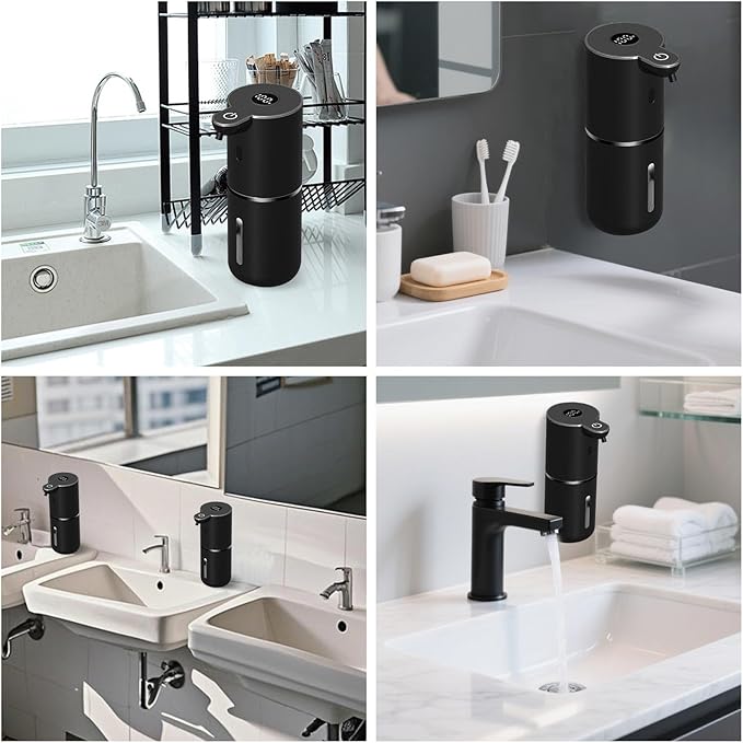 Automatic Foaming Soap Dispenser Touchless, USB Rechargeable Smart Hand Soap Dispenser, 6-Level Adjustable, 12.8oz/380mL, Compatible with Thick Thin Dish Soap for Bathroom Kitchen-Black