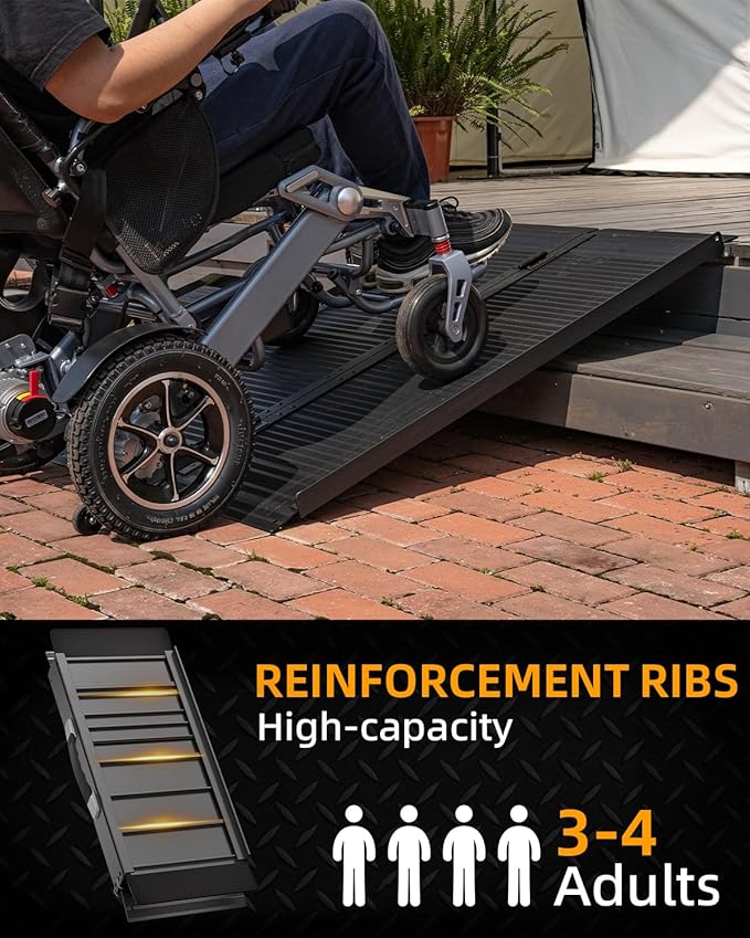 VNN Portable Wheelchair Ramp 4FT, Black Seamless Non-Slip Aluminum Ramps for Wheelchairs for Home, Handicap Wheelchair Ramps for Home Steps, Aluminum Loading Dock Plates