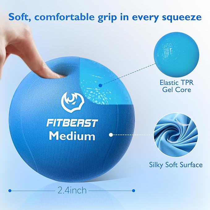 FitBeast Stress Balls for Adults, 6-Pack Hand Therapy Balls, Soft, Medium, Hard Tri-Density, Green, Orange, Blue