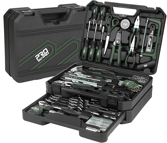 Prostormer 269 Piece Tool Set, General Household/Auto Tool Kit, Portable Toolbox Storage Case with Drawer for Men & Women, Perfect for Home Repair & DIY Projects (Green)