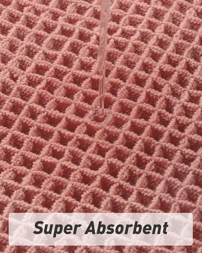 AMOAMI Upgraded Waffle Bath Mat, Super Absorbent Non Slip Bath Mats for Bathroom Floor, Machine Washable Bathroom Rugs with Tassels, Rubber Backed Bathroom Mats, Ultra Soft, 17" x 24", Coral