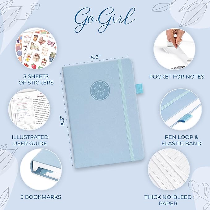 GoGirl Self-care Journal – Daily Mental Health Notebook with Mood & Wellness Trackers – Personal Development, Meditation & Reflection Journal for Women – Hardcover, Lasts 3 Months (Periwinkle)