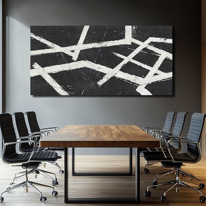 Artexist Black Wall Art Abstract Wall Decor White Pictures for Home Minimalist Pictures Photo Prints Wall Hanging 29"x58"