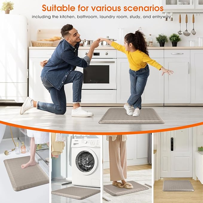 4/5 Inch Extra Thick Kitchen Mats for Floor,Non Slip Anti Fatigue Kitchen Rugs,Waterproof Stain Resistant Sink Mat,Cushioned Standing and Comfort Mats for Office (17"x24" Khaki)