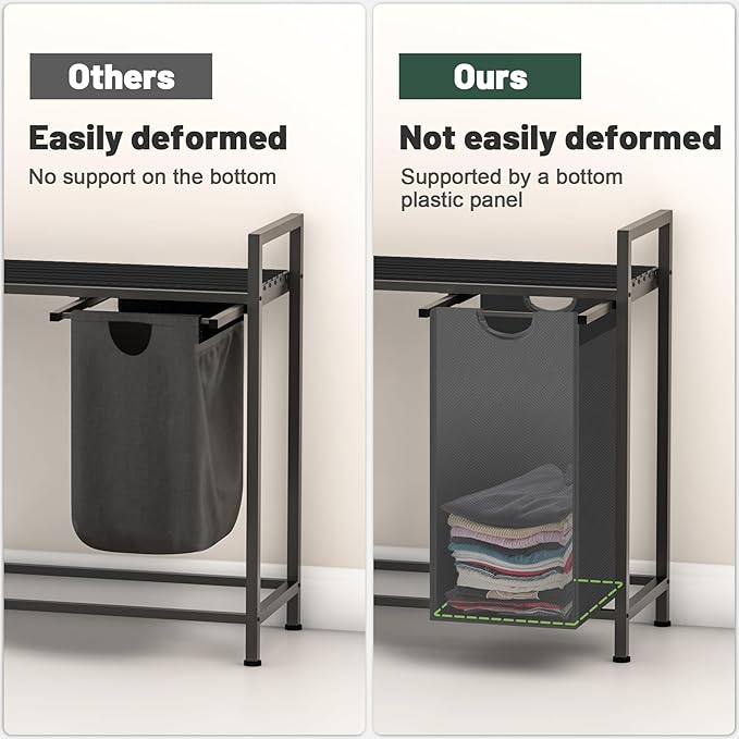 Laundry Hamper, Laundry Sorter with 3 Pull-Out Removable Oxford Fabric Bags Cloth Laundry Basket 3 x 10 Gallons (Grey and Charcoal Black)