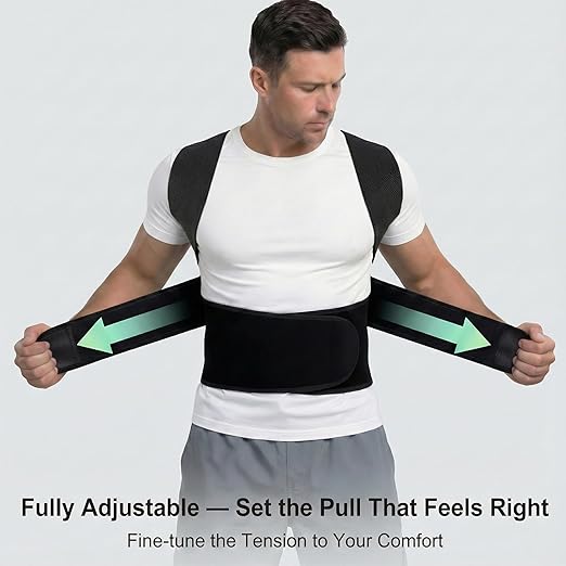 Full Back Posture Corrector for Men & Women – Pull-Back System Posture Brace – Wide Soft Straps, Breathable Mesh, Adjustable Support for Slouching, Rounded Shoulders & Upper Spine Pain Relief