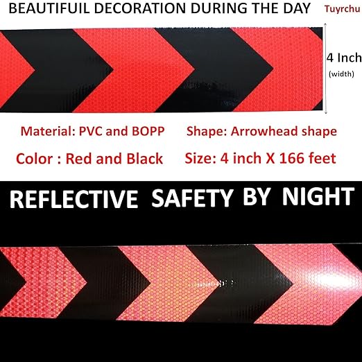 Red Black Reflective Tape 4 inch X 166 feet, Outdoor Waterproof Hazard Conspicuity Warning Industrial Marking Tape