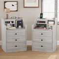 ADORNEVE Nightstand Set 2,Gray Nightstand with Charging Station & Hutch,Night Stands for Bedrooms Set of 2,Bedside Table with Drawers