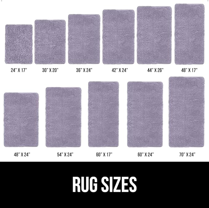GORILLA GRIP Bath Rug Mat 30x20, Thick Soft Absorbent Chenille, Quick Dry Microfiber Mats, Rubber Backing Washable Shower Floor Rugs, US Designed Bathroom Bathmat Home Decor Accessories, Light Purple