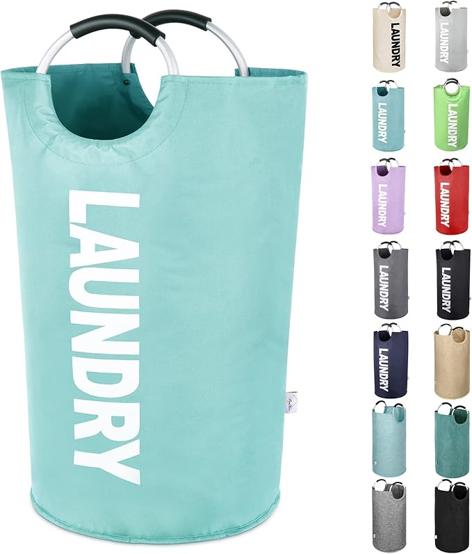 Large Laundry Basket Collapsible，Freestanding Clothes Hamper Bag with Handles – Tall Folding Dirty Laundry Bin，Sturdy Laundry Sorter for College Dorm，Laundry Room – 131L (Light Blue)