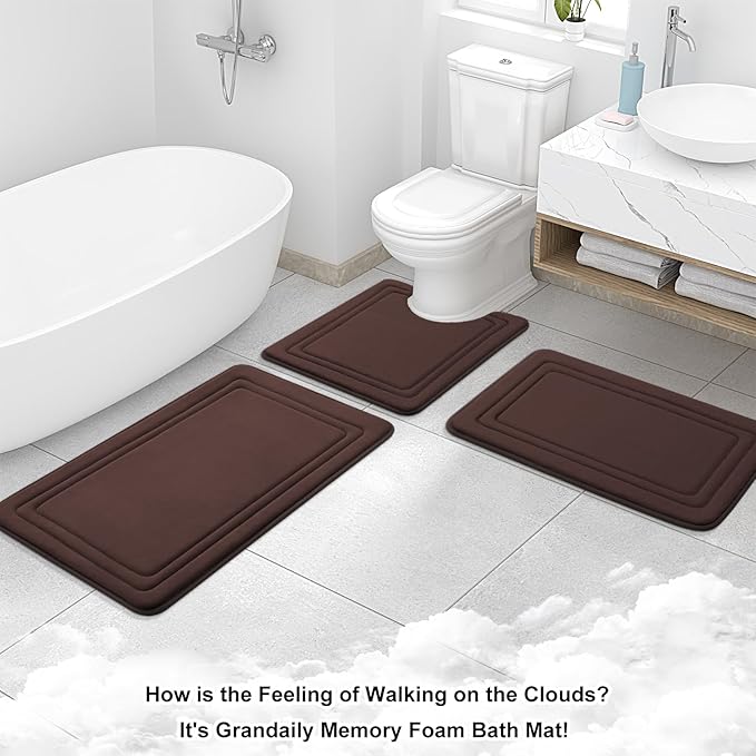Grandaily Memory Foam Bath Mat Rug 47x20, Ultra Soft, Non-Slip and Absorbent Bathroom Rugs, Machine Wash Dry, Comfortable Bath Carpet for Bathroom Floor, Tub and Shower, Brown
